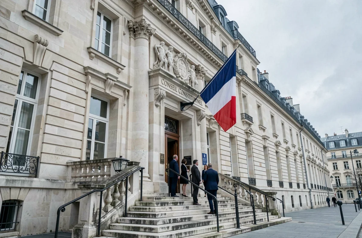 Façade du Conseil Constitutionnel français à Paris, symbole de la séparation des pouvoirs et du contrôle de constitutionnalité lié à l'article 16 DDHC