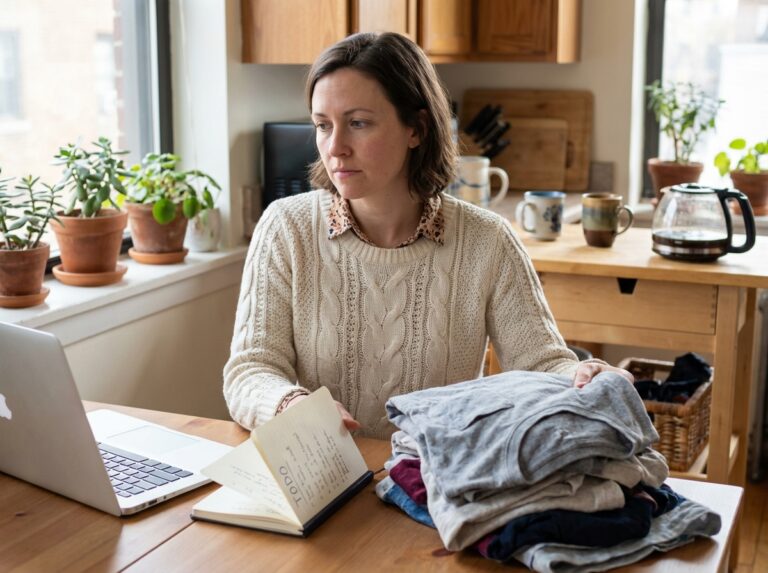 Femme en casual au travail à la maison