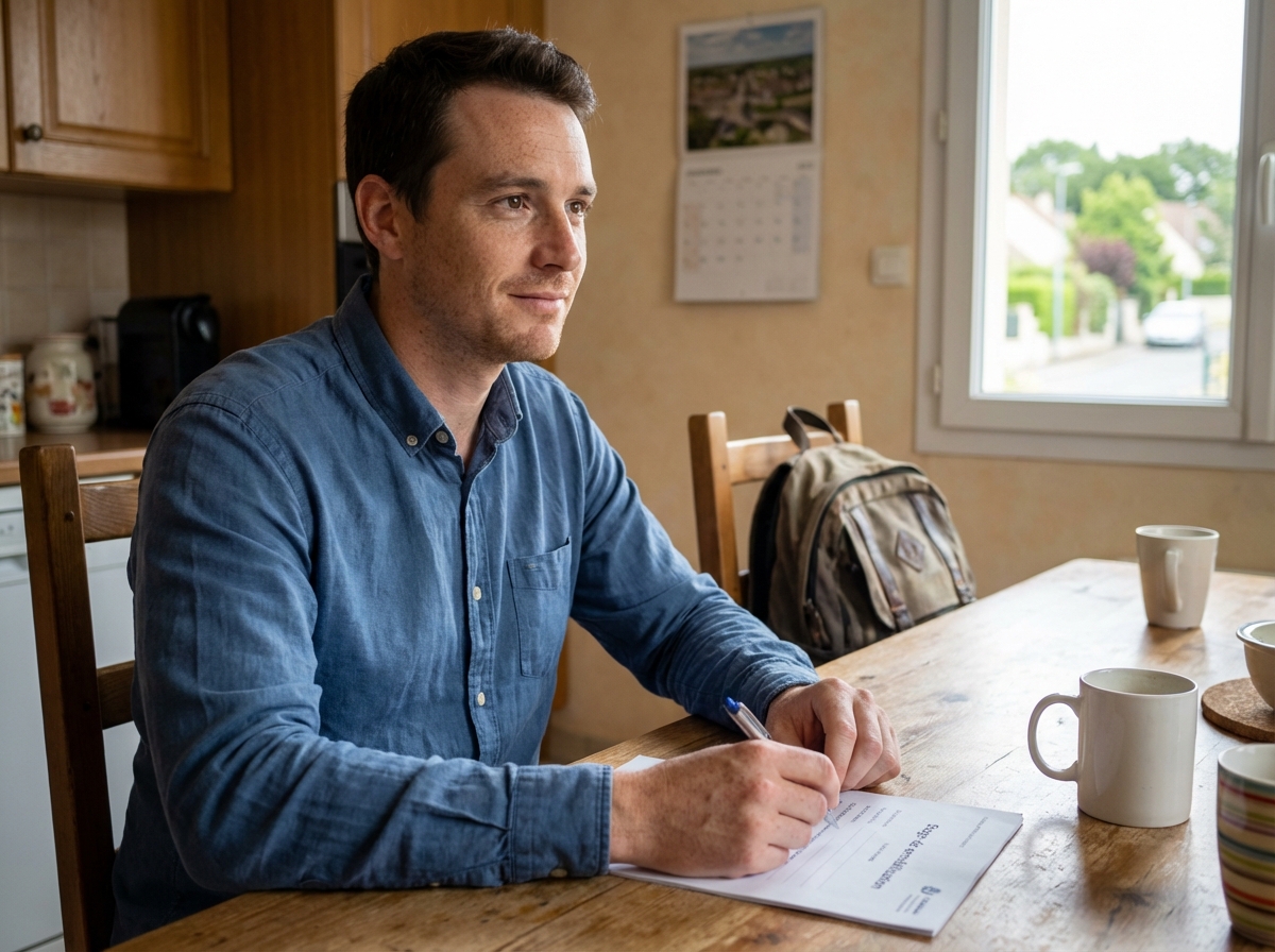 Homme réfléchi lisant un document sensibilisation